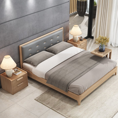 A家 家具 床 现代单人实木框架床简约双人床时尚卧室家具1.5米1.8米高箱储物 单床 框架床(1500mm*2000m(床 1.5*2米框架床)