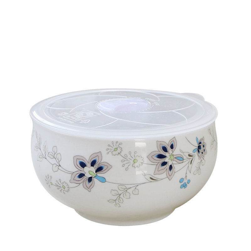 敏杨大号保鲜碗微波炉饭盒保鲜盒陶瓷碗便当盒密封盒蓝色花
