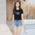 Dream Gate夏季新款T恤长字母印花休闲纯色修身韩版女装(黑色 M)第4张高清大图