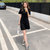 2021夏季韩版气质新款休闲风纯色抽褶圆领收腰显瘦连衣裙(黑色 S)第3张高清大图