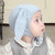 milkyfriends春秋季宝宝帽男女儿童可爱兔耳胎儿帽时尚婴儿帽子(蓝色 均码3-12个月（40-46CM）)第3张高清大图