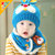 韩国婴儿帽子秋冬季0-3-6-12个月男女宝宝帽子儿童毛线帽围巾保暖套装0-1-2-3岁(玫红色)第4张高清大图