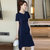 MISS LISA韩版时尚气质圆领高腰中长款连衣裙大码裙子KL908-1(深蓝色 XXL)第3张高清大图