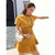女夏荷叶边小心机短款黄色连衣裙显瘦2018新款裙子(芥末黄(如图) XL)第3张高清大图