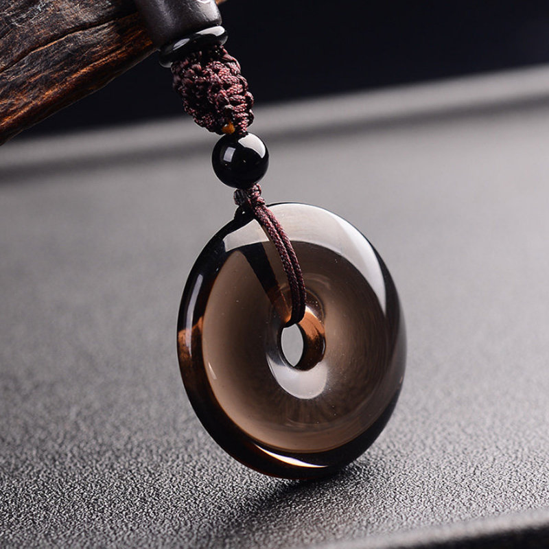 翠惟斋 圆满 天然冰种黑曜石情侣平安扣吊坠(冰种黑曜石 男款)