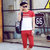 夏季青少年七分裤运动套装男士两件套初中学生短袖T恤韩版身潮流(红色 XXXL)第2张高清大图