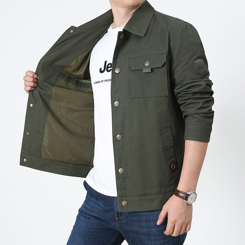 jeep吉普翻领纯棉夹克男短款秋冬季新款男士工装户外休闲外套男中青年