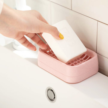 茶花肥皂盒家用双层沥水排水皂架洗脸盒卫生间创意便携大号香皂盒(粉红)