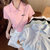 短袖polo衫t恤女夏季修身高腰翻领短款上衣(粉色 L)第2张高清大图